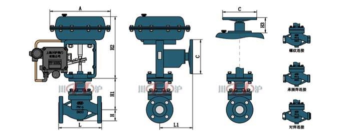 Pneumatic single seat control valve Dimension